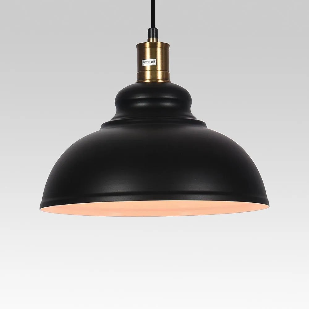 Fleur Industrial Black Metal Dome Pendant Light