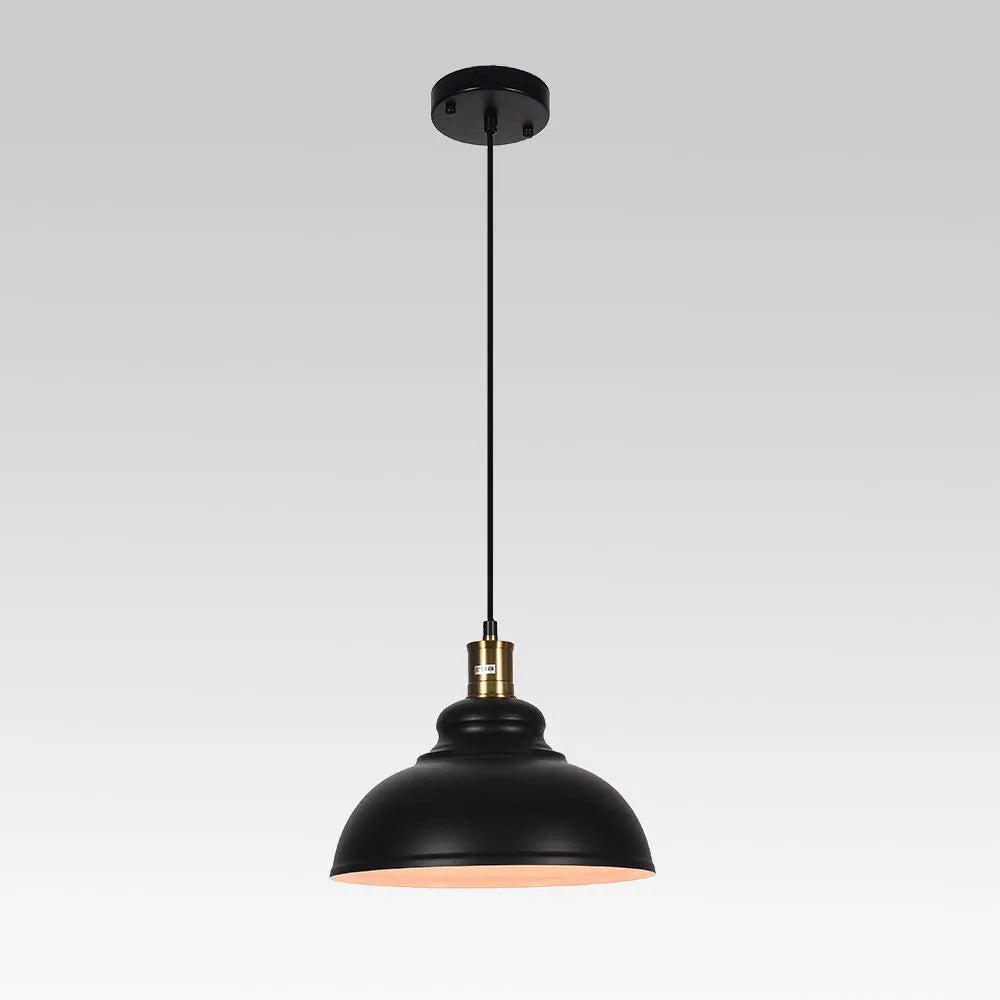 Fleur Industrial Black Metal Dome Pendant Light