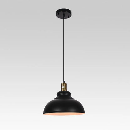 Industrial Black Dome Pendant Light with Brass Accent