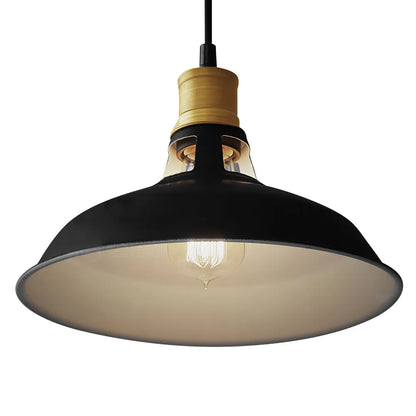 Industrial Black Dome Pendant with Brass Accents