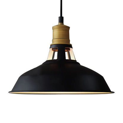 Industrial Black Dome Pendant with Brass Accents