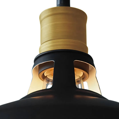 Industrial Black Dome Pendant with Brass Accents