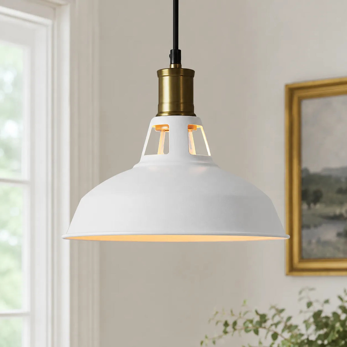 Gioia Industrial Copper-Accent Metal Dome Pendant Light