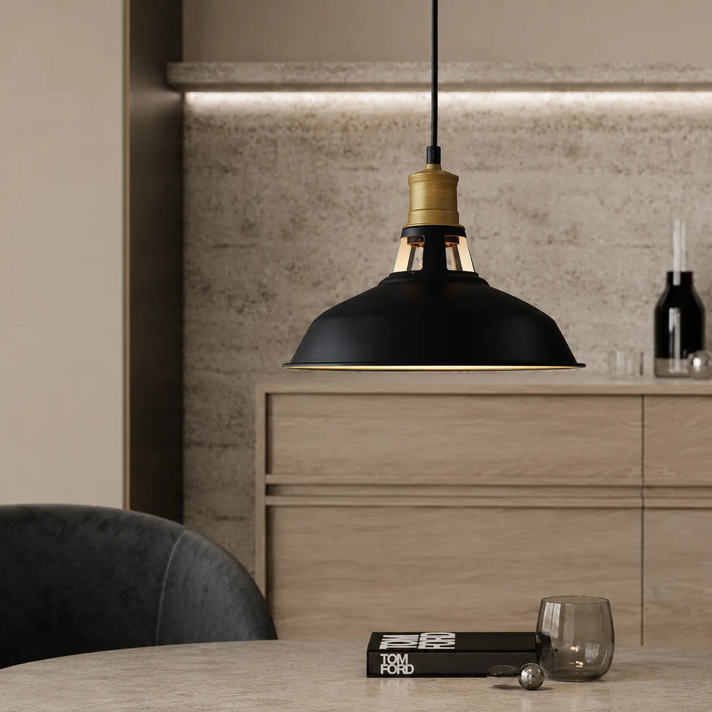 Gioia Industrial Copper-Accent Metal Dome Pendant Light