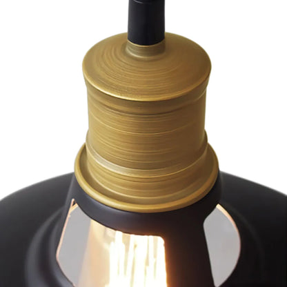 Industrial Black Dome Pendant with Brass Accents