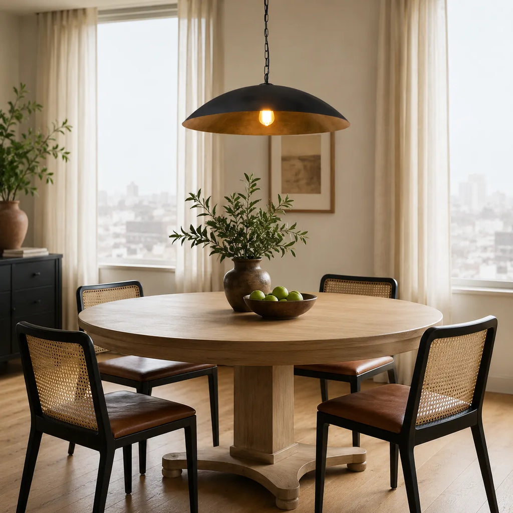 Rina Industrial Gold-Lined Oversized Dome Pendant Light