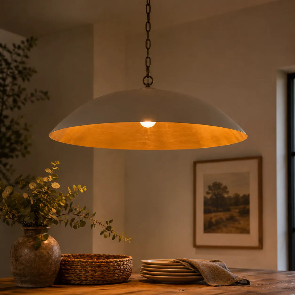 Rina Industrial Gold-Lined Oversized Dome Pendant Light