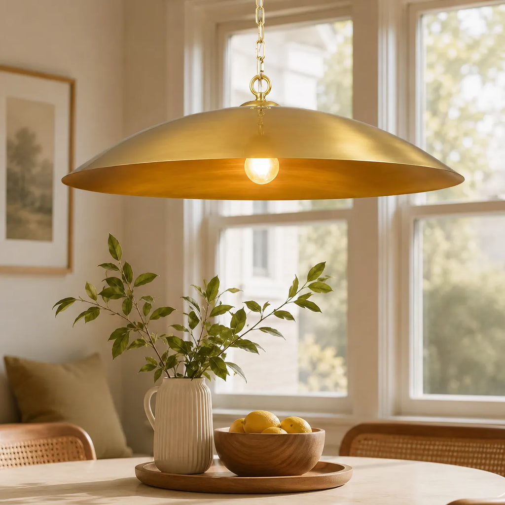 Rina Industrial Gold-Lined Oversized Dome Pendant Light