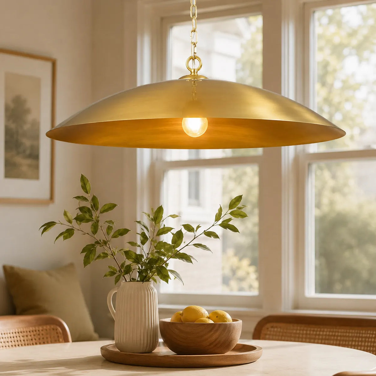 Rina Industrial Gold-Lined Oversized Dome Pendant Light