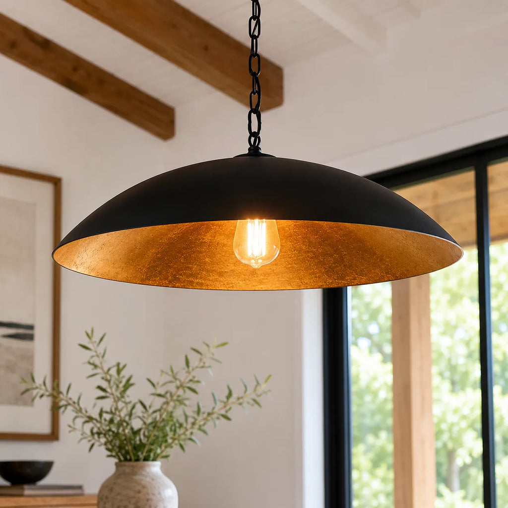 Rina Industrial Gold-Lined Oversized Dome Pendant Light