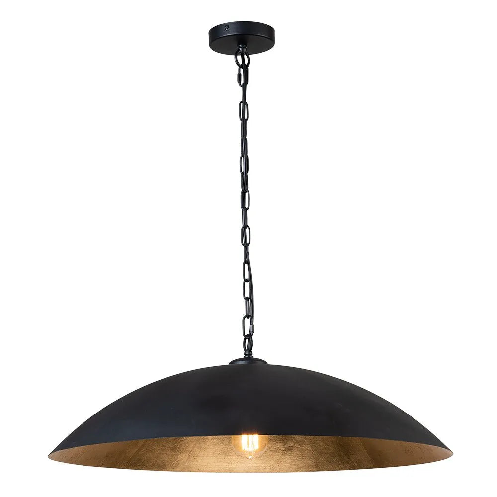 Rina Industrial Gold-Lined Oversized Dome Pendant Light