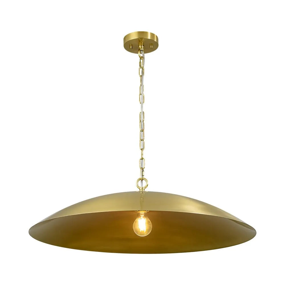 Rina Industrial Gold-Lined Oversized Dome Pendant Light