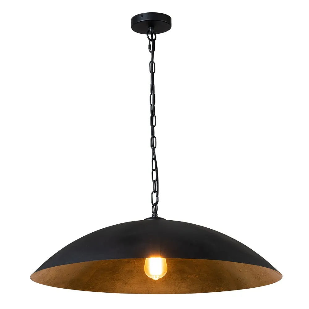 Rina Industrial Gold-Lined Oversized Dome Pendant Light