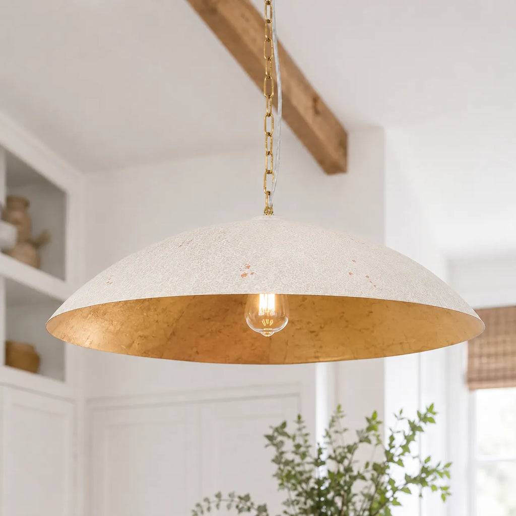 Rina Industrial Gold-Lined Oversized Dome Pendant Light