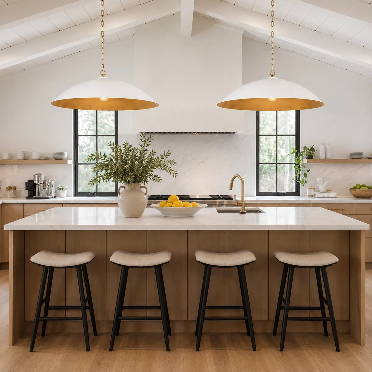 Rina Industrial Gold-Lined Oversized Dome Pendant Light