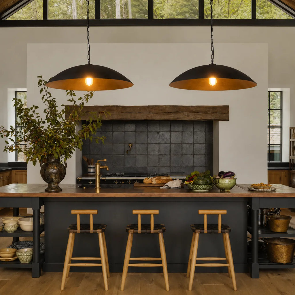 Rina Industrial Gold-Lined Oversized Dome Pendant Light