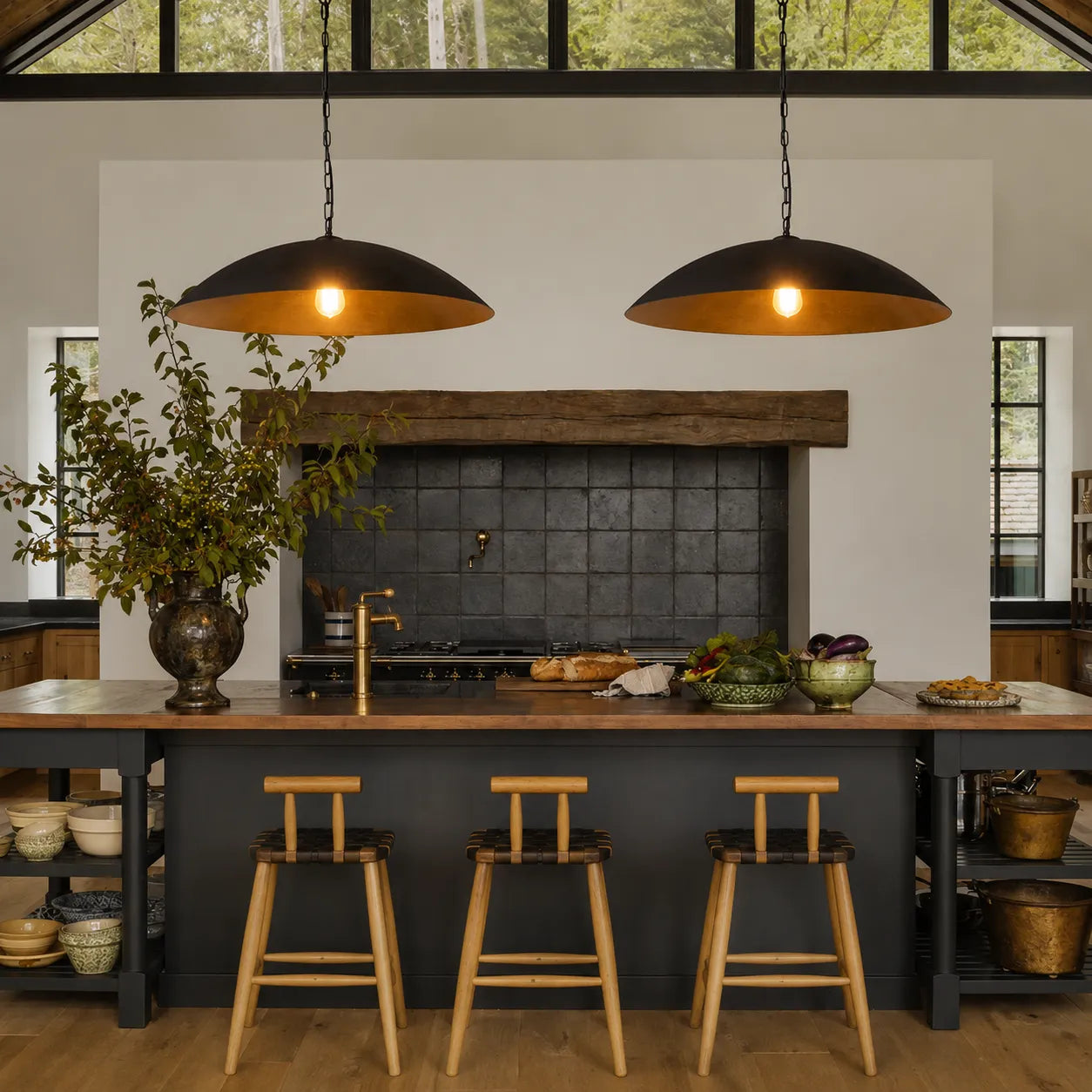 Industrial Dome Pendant Light with Antique Gold Interior