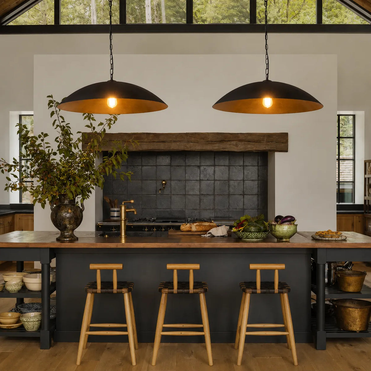 Rina Industrial Gold-Lined Oversized Dome Pendant Light