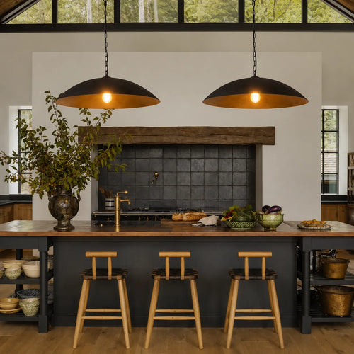 Industrial Dome Pendant Light with Antique Gold Interior