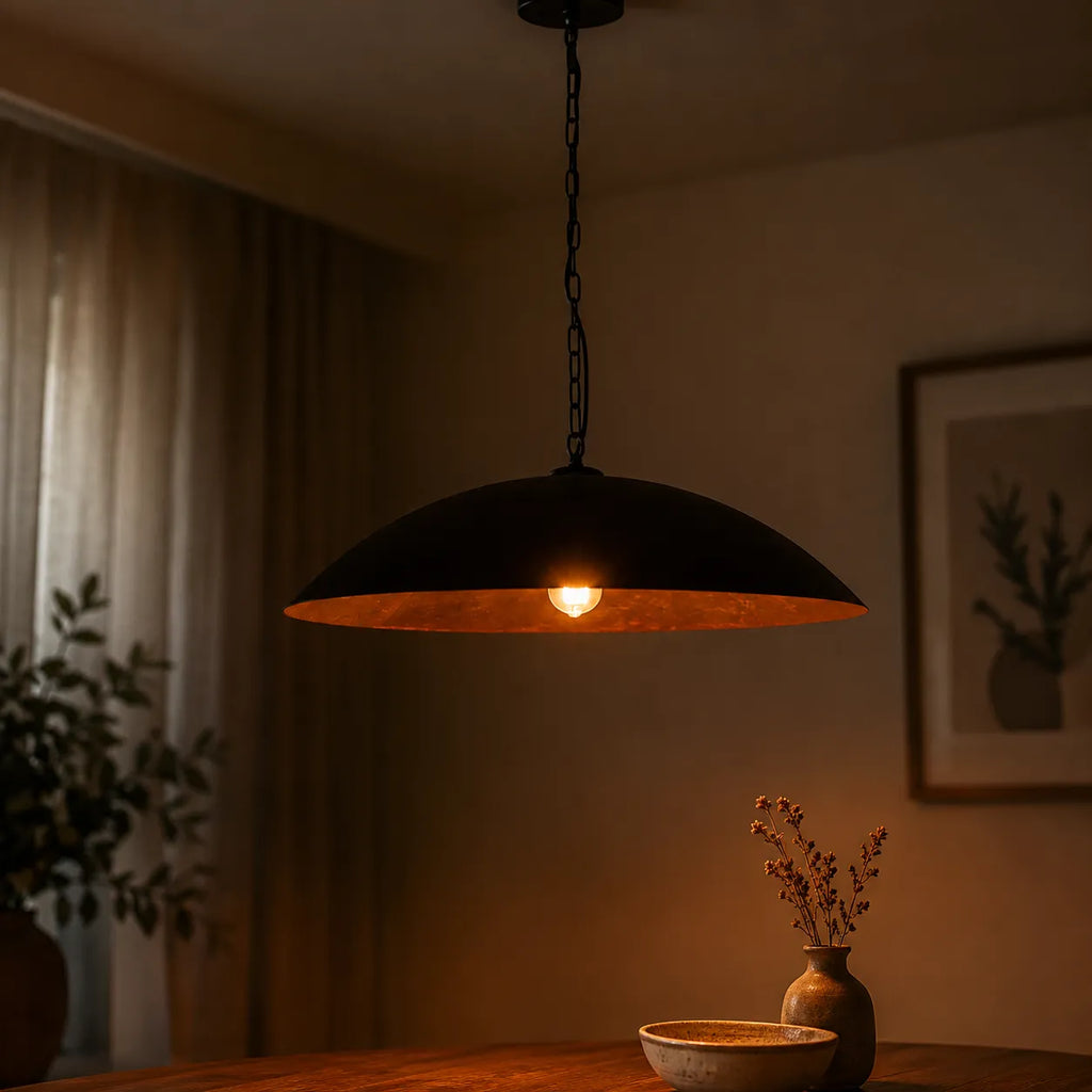 Rina Industrial Gold-Lined Oversized Dome Pendant Light