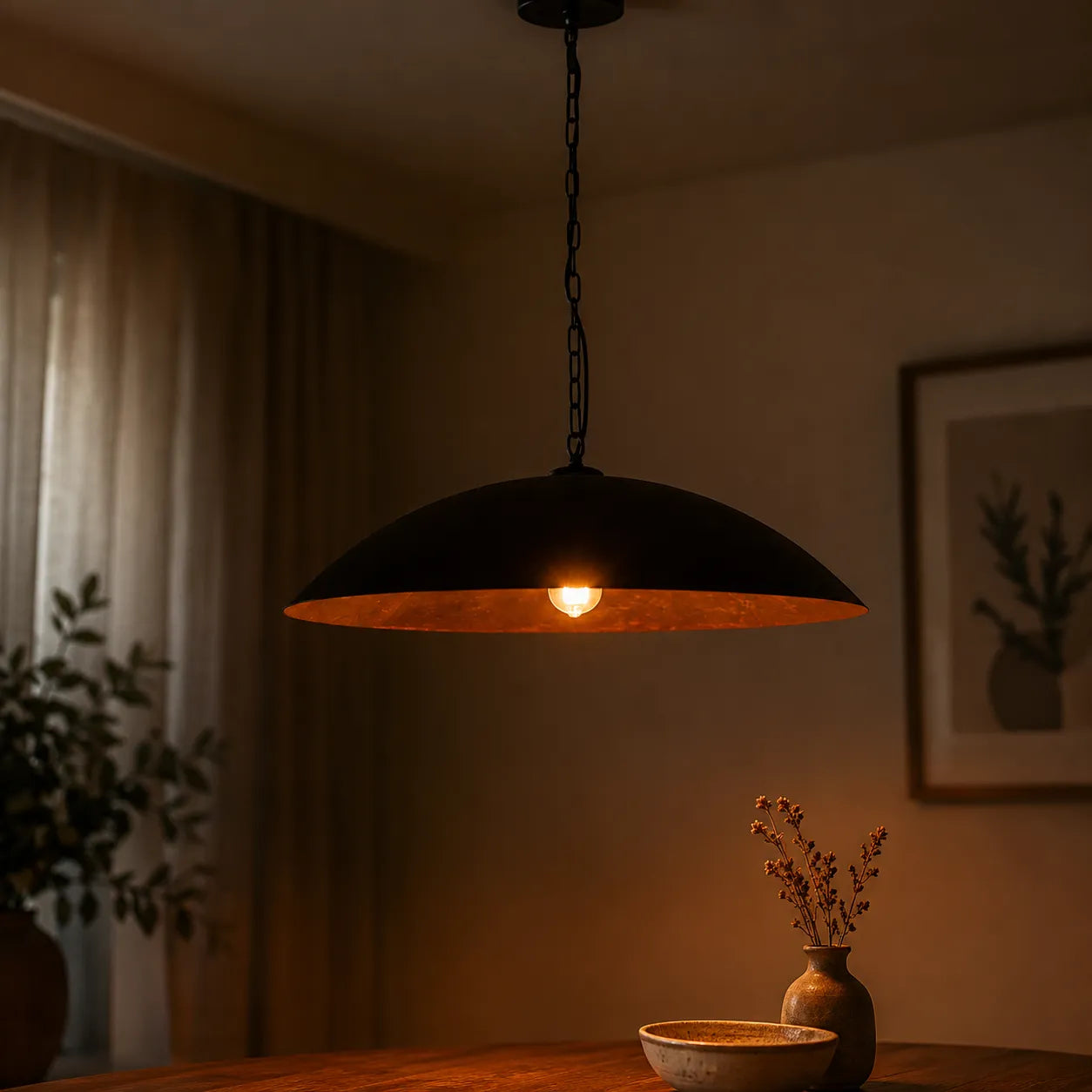 Industrial Dome Pendant Light with Antique Gold Interior