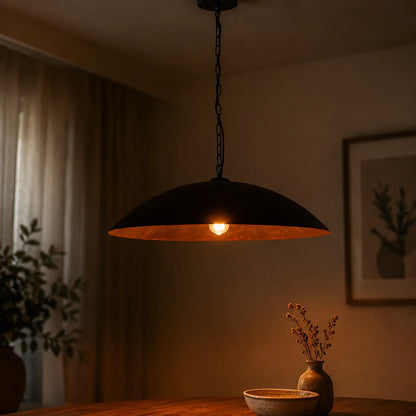 Industrial Dome Pendant Light with Antique Gold Interior