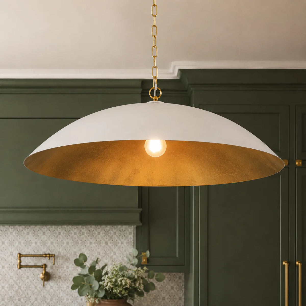 Rina Industrial Gold-Lined Oversized Dome Pendant Light