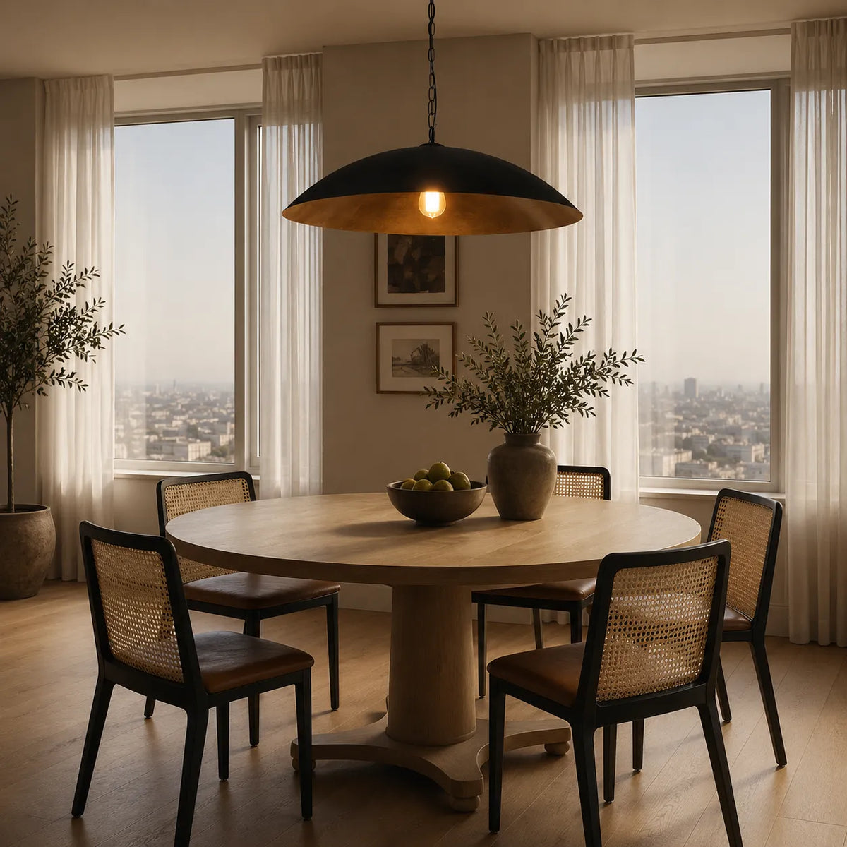 Rina Industrial Gold-Lined Oversized Dome Pendant Light