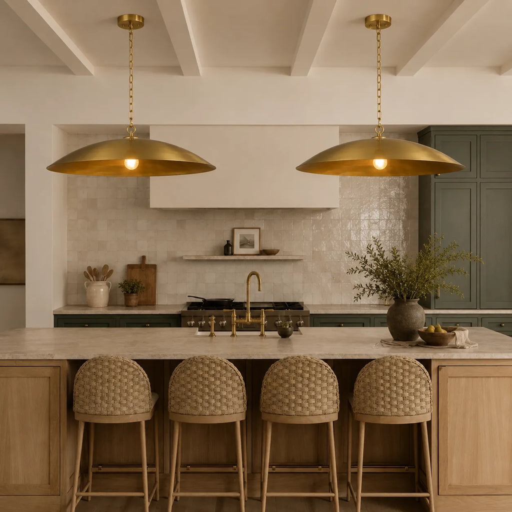 Rina Industrial Gold-Lined Oversized Dome Pendant Light