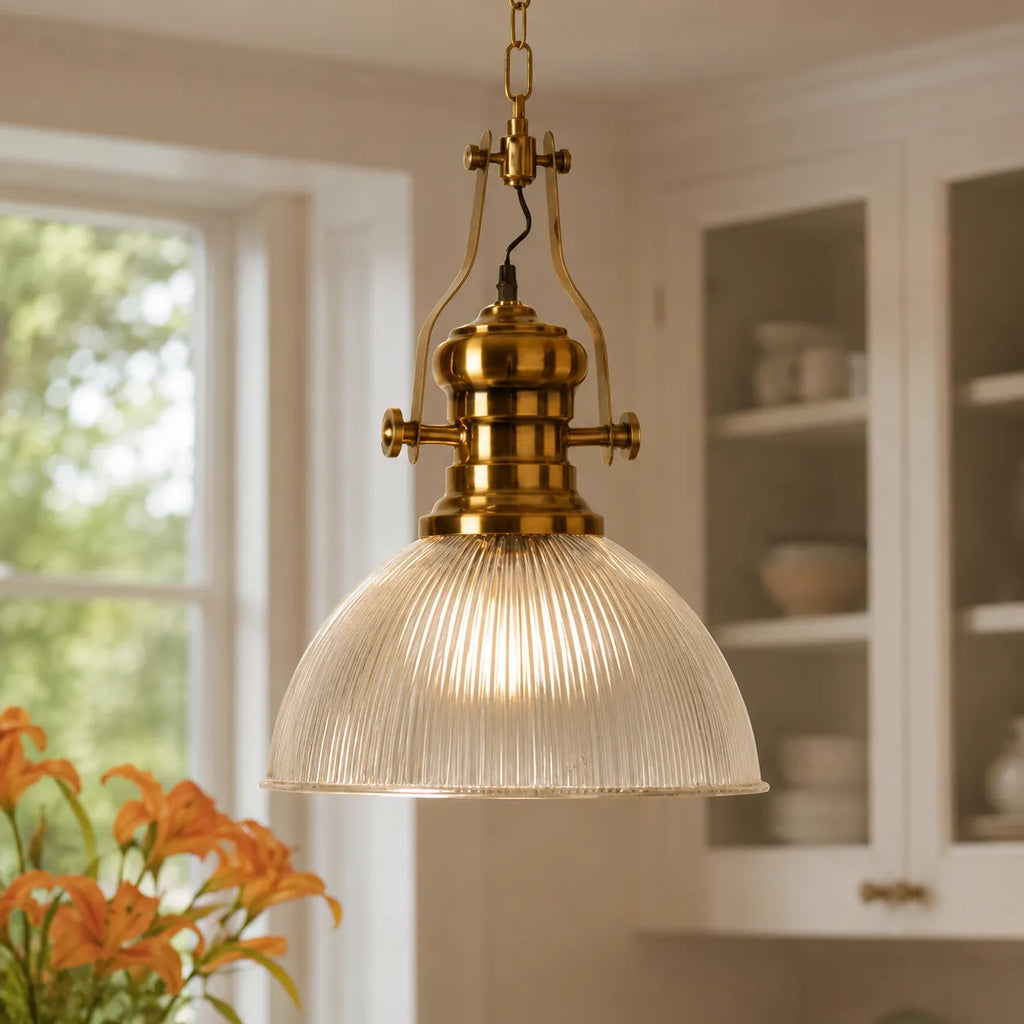 Sela Industrial Bronze & Glass Dome Pendant Light