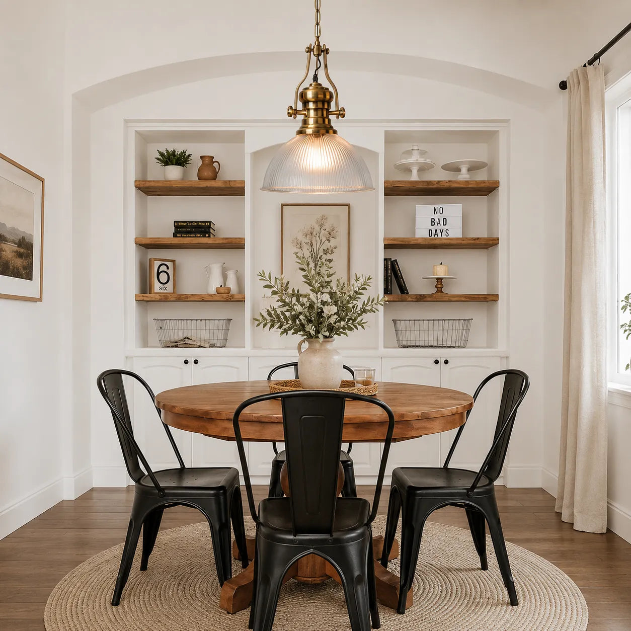 Industrial Glass Pendant Light with Vintage Brass Hardware