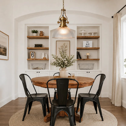 Industrial Glass Pendant Light with Vintage Brass Hardware