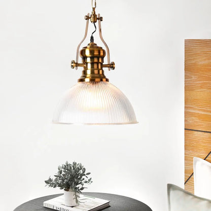 Industrial Glass Pendant Light with Vintage Brass Hardware