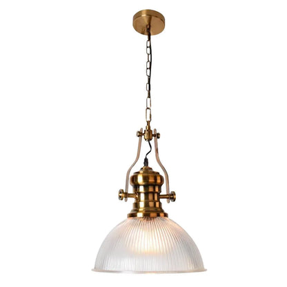 Industrial Glass Pendant Light with Vintage Brass Hardware