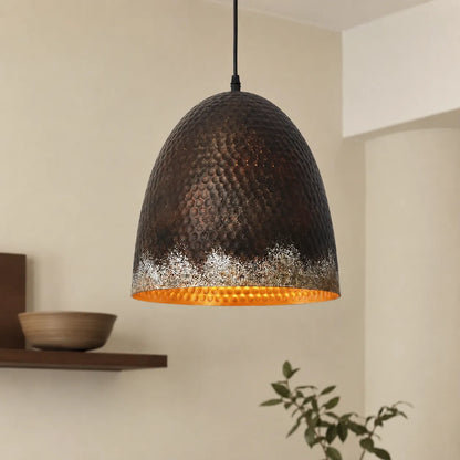 Industrial Hammered Metal Dome Pendant Light with Rustic Patina