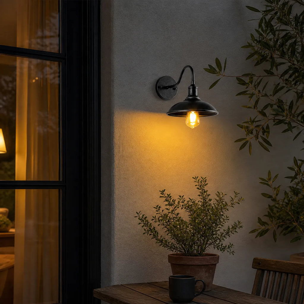 Lara Industrial Iron Bowl Outdoor Wall Light