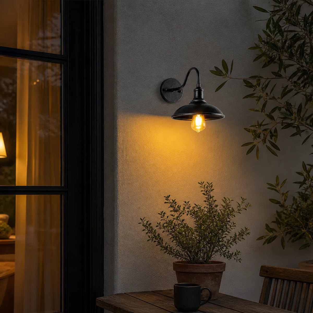 Lara Industrial Iron Bowl Outdoor Wall Light