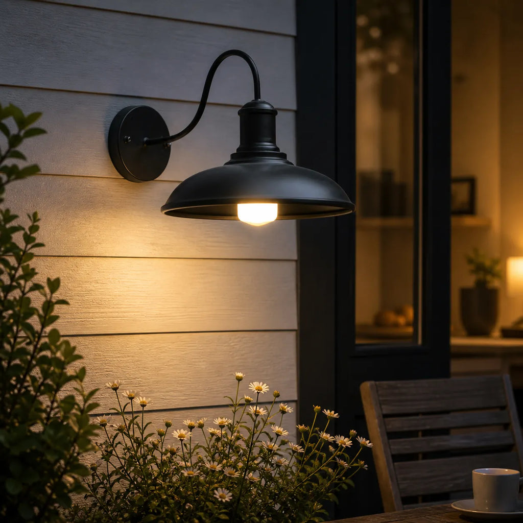 Lara Industrial Iron Bowl Outdoor Wall Light