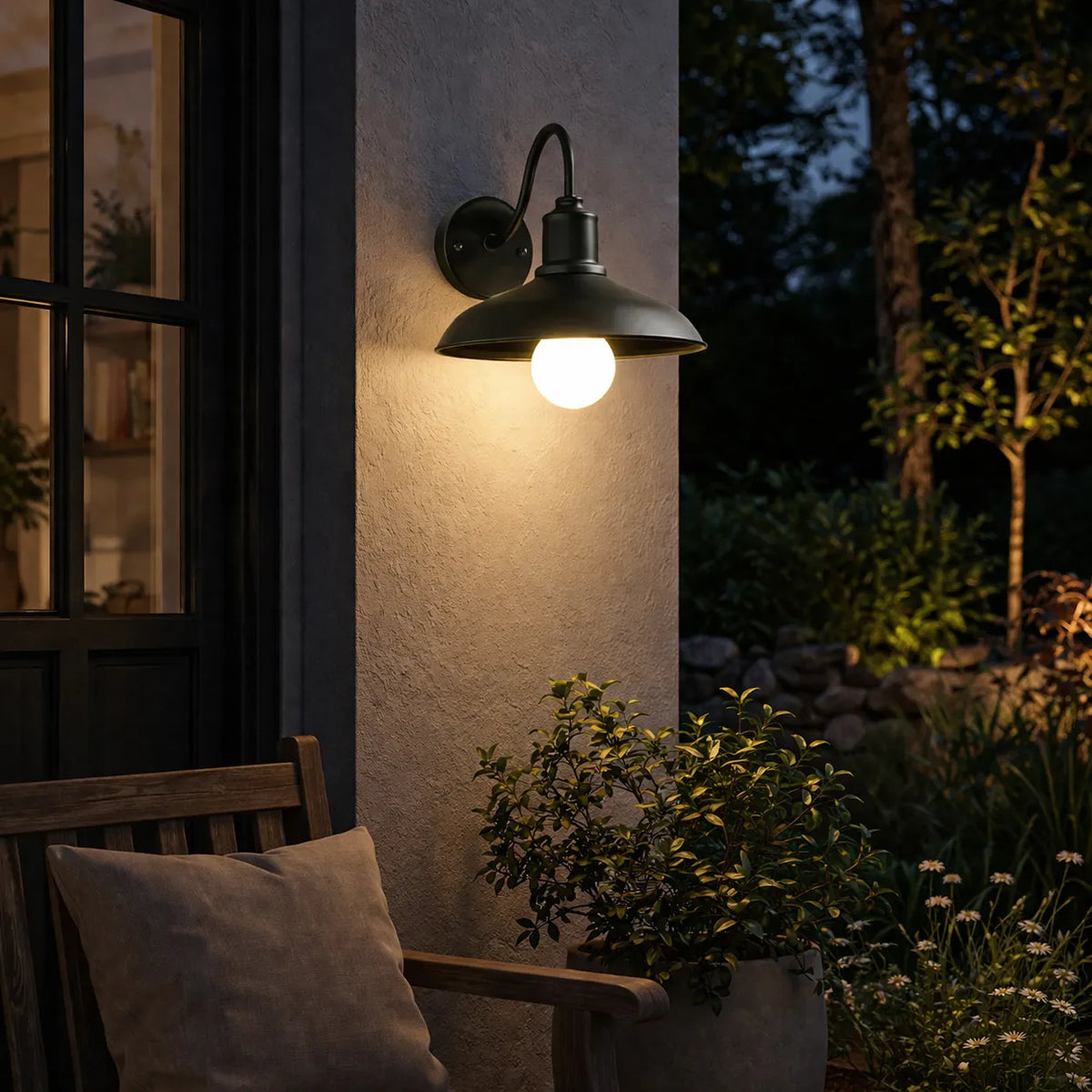 Lara Industrial Iron Bowl Outdoor Wall Light