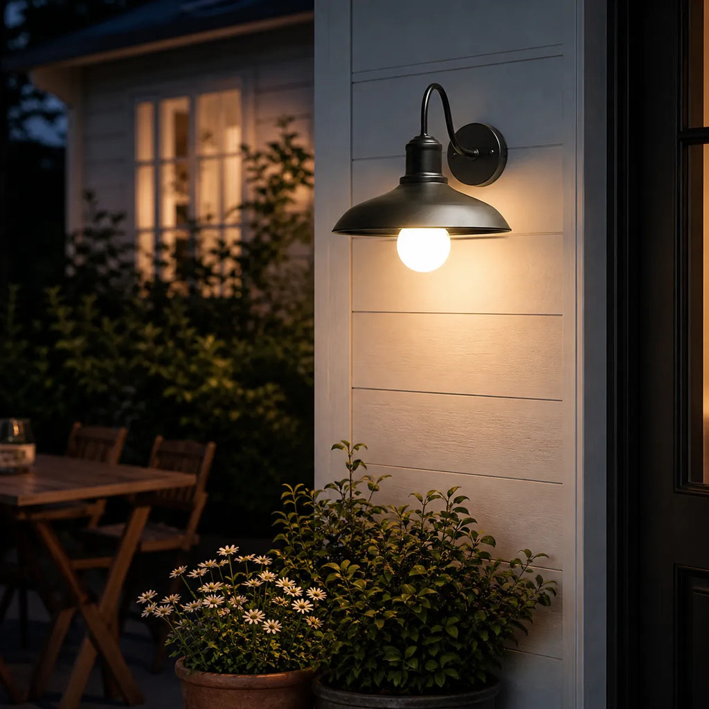 Lara Industrial Iron Bowl Outdoor Wall Light
