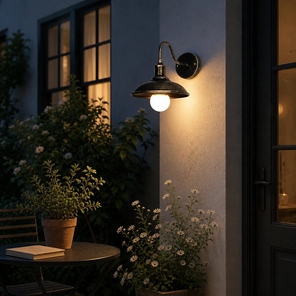 Lara Industrial Iron Bowl Outdoor Wall Light