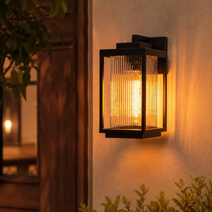 Industrial Outdoor Wall Lantern with Ribbed Glass Panels