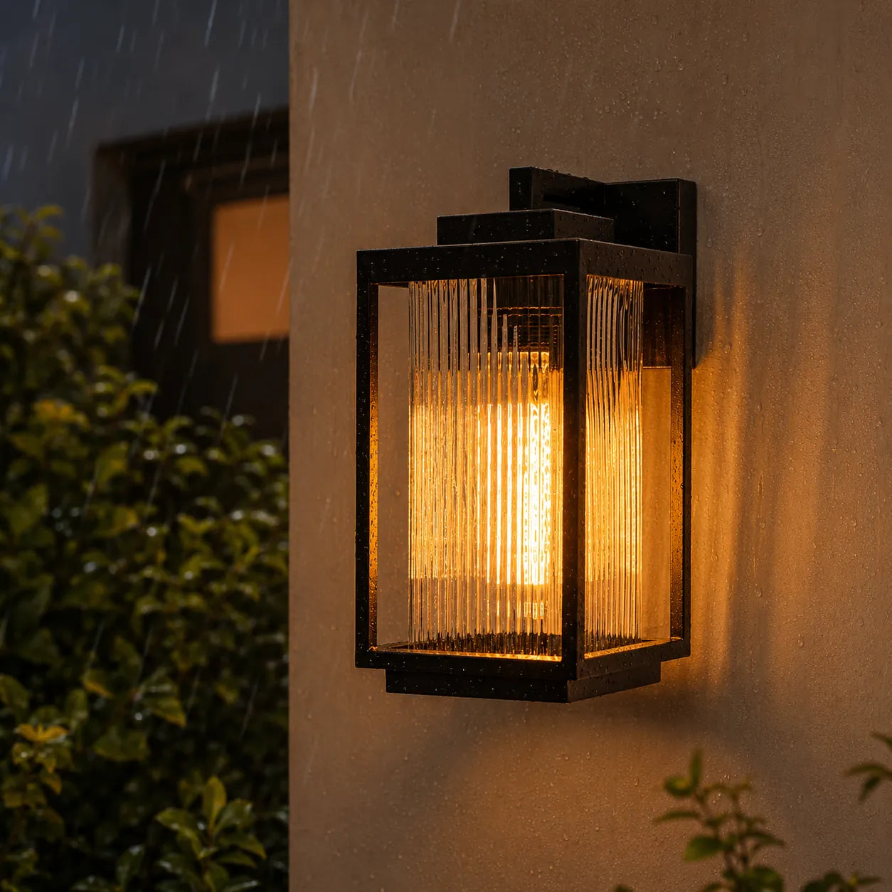 Industrial Outdoor Wall Lantern with Ribbed Glass Panels