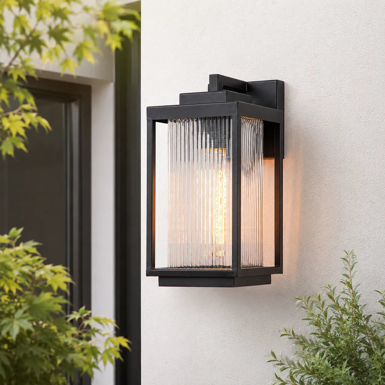 Industrial Outdoor Wall Lantern with Ribbed Glass Panels