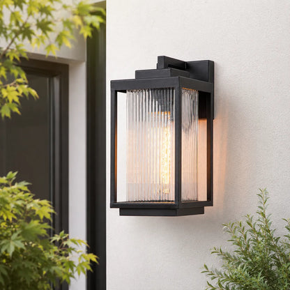 Industrial Outdoor Wall Lantern with Ribbed Glass Panels