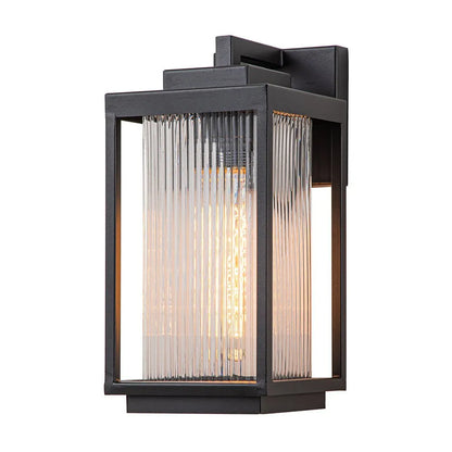Industrial Outdoor Wall Lantern with Ribbed Glass Panels