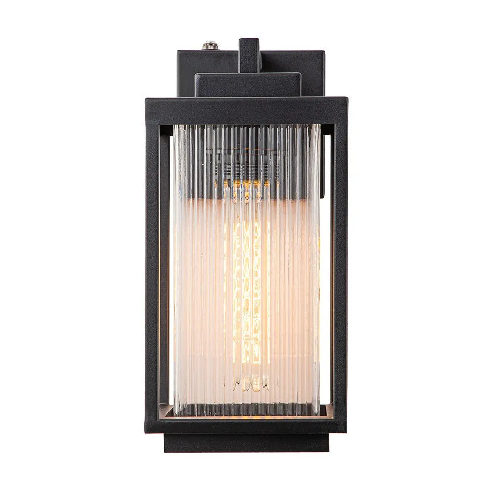 Industrial Outdoor Wall Lantern with Ribbed Glass Panels