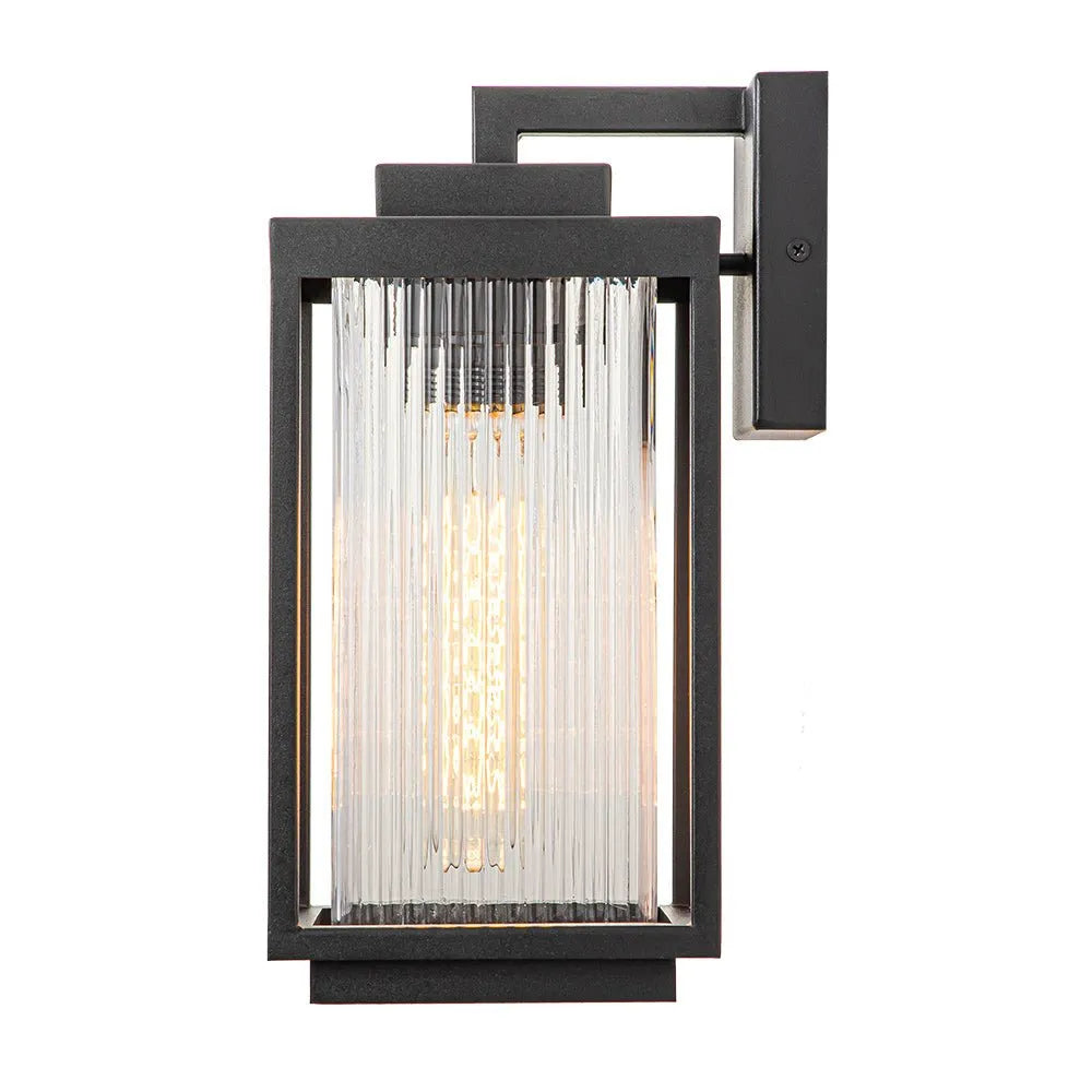 Industrial Outdoor Wall Lantern with Ribbed Glass Panels
