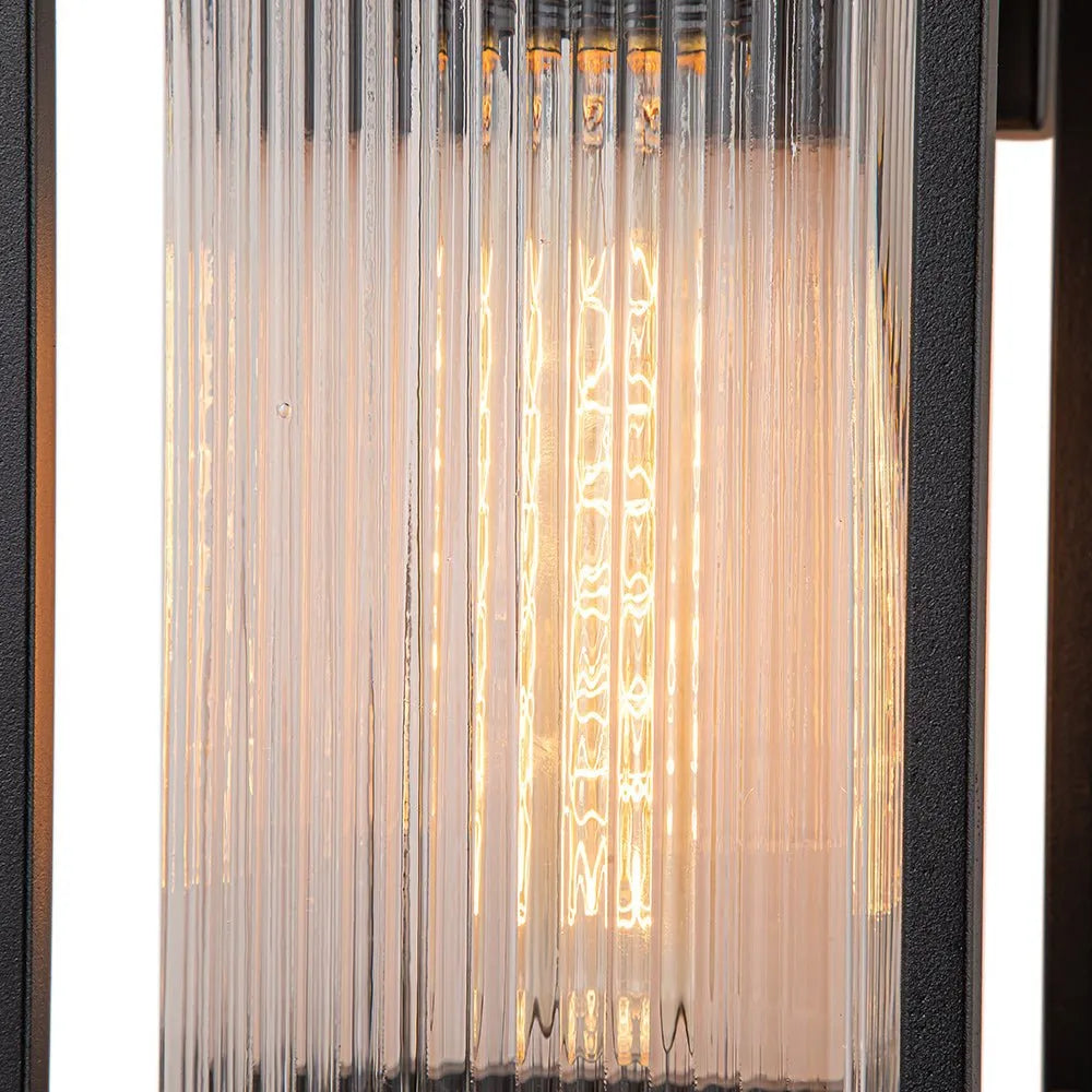Industrial Outdoor Wall Lantern with Ribbed Glass Panels