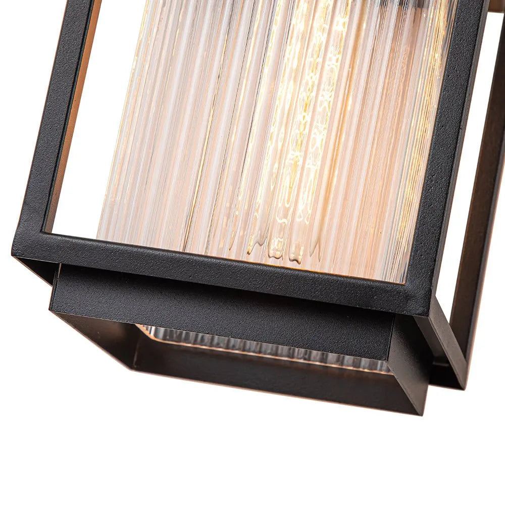 Industrial Outdoor Wall Lantern with Ribbed Glass Panels